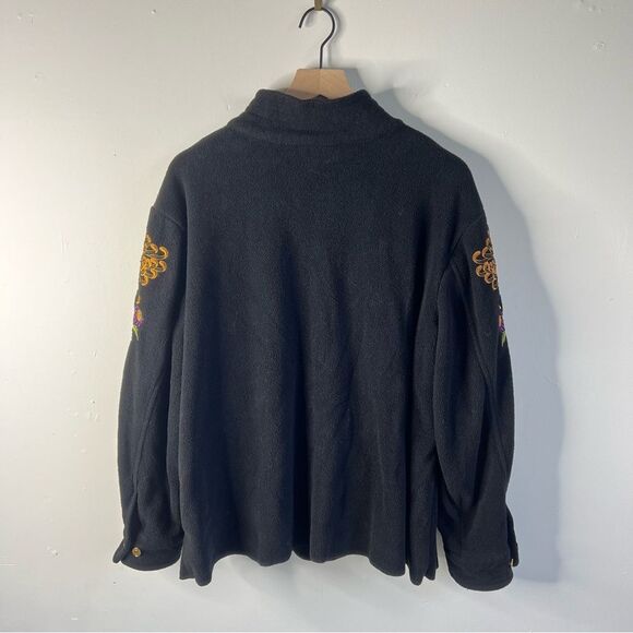 Bob Mackie Embroidered Black Fleece Jacket Size 2X Art to Wear Floral Detail - Picture 7 of 9